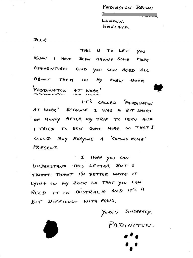 Letter from “Padington” – HarperCollins Publishers